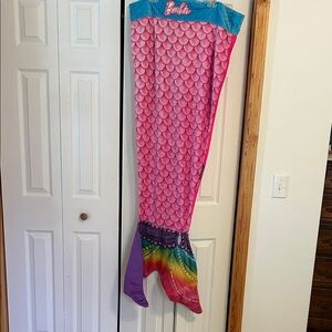 Barbie Pink Mermaid Tail Blanket with Rainbow Fin